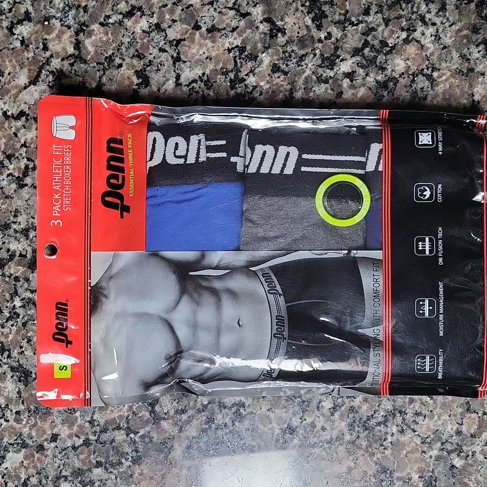 PENN athletic fit stretch boxer briefs SMALL new sealed blue, gray royal 3 pairs